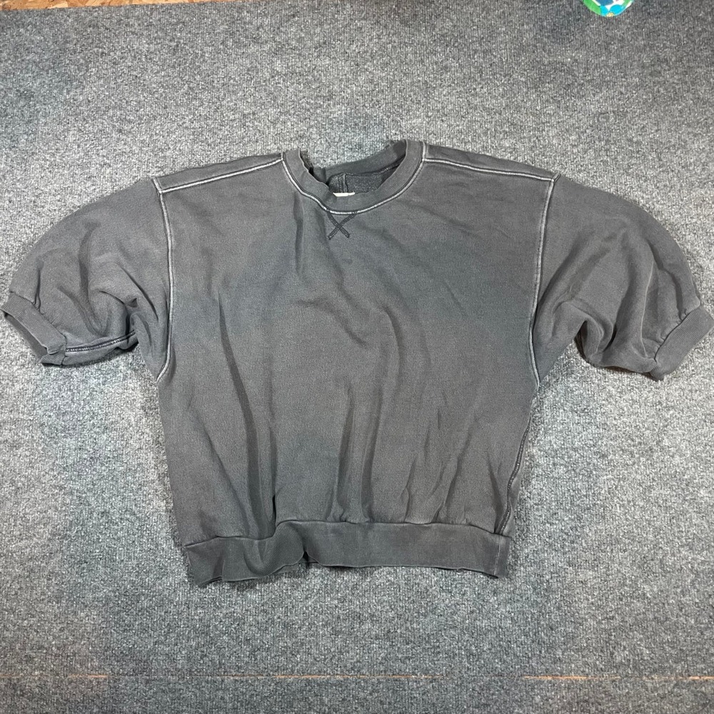 Pilcro Anthro Sweatshirt XL Gray Short Sleeve Faded Acid Wash Relaxed Crewneck